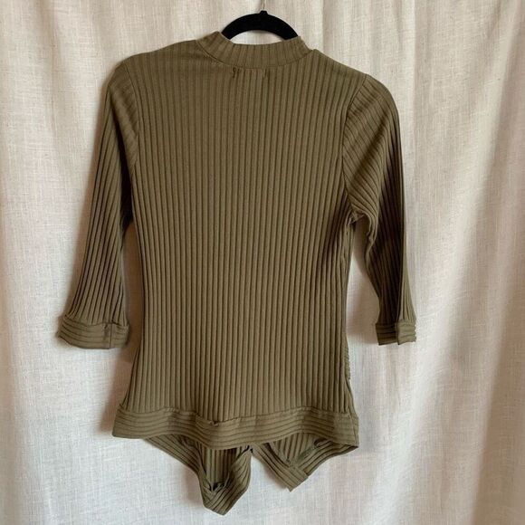 Monteau Womens XL Olive Green Knit Sweater Ribbed Quarter Sleeve Mock Neck - Picture 3 of 12